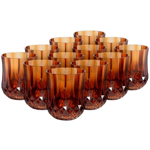 Fun Express Amber Stemless Patterned Plastic Wine Glasses - 12 Pieces
