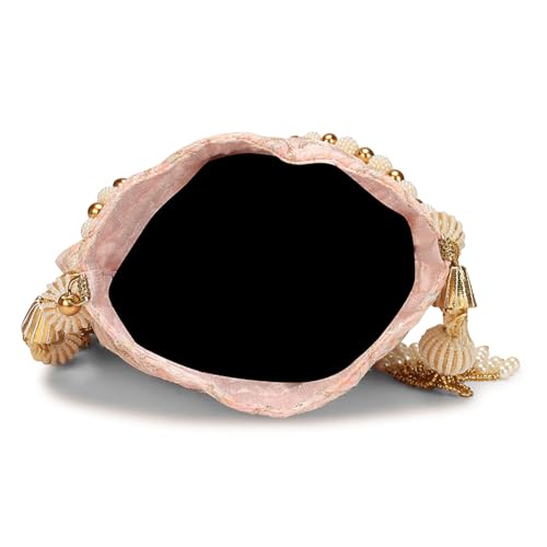 Image of LONGING TO BUY Indian Embroidered Pearl Potli Bag For Women, Sequence Design with Tassel, Wedding Potli Bags