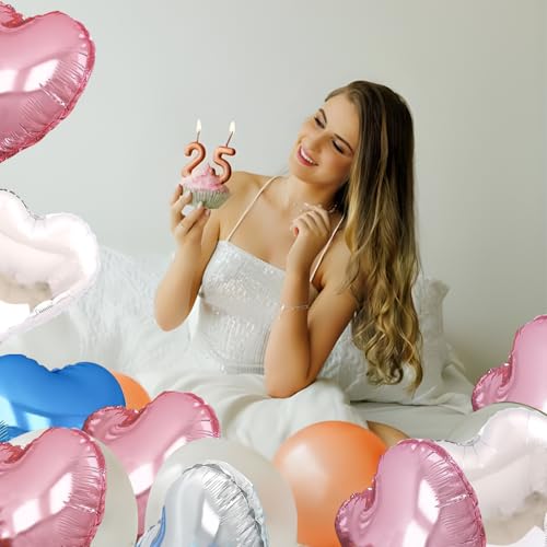 Image of Pink Heart Balloons,18inch Bright Pink Heart Shaped Foil Balloons 12Pcs Helium Mylar Balloon for Anniversary Wedding Engagement Birthday Party Baby Shower Decorations