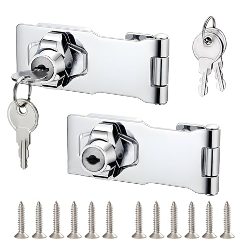 Keyed Hasp Lock Hasp and Staple with Padlock, 2 Pack Twist Knob Keyed Locking Hasp Door Bolt Latch Buckle Door Clasp Gate Lock for Cabinets Cupboard Drawer Gate(3 Inch)