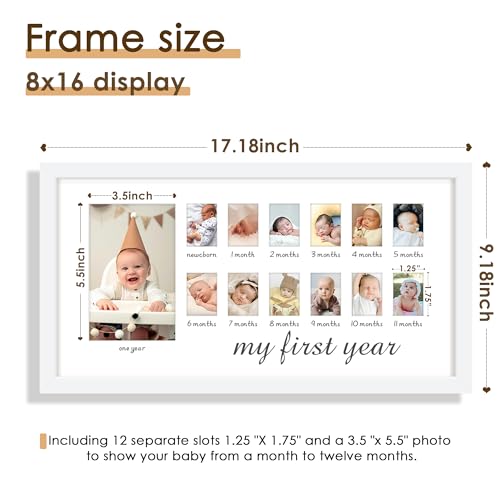 Image of DUENPY 8x16 First Year Baby Photo Frame 12 Month White | Sweet Keepsake Frame, Ideal Newborn Gift, Perfect for Recording Baby Growth Milestones for Home Decoration