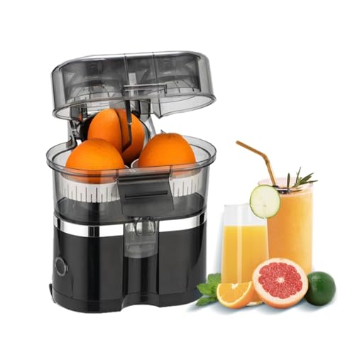Exprimidor eléctrico Negro de cítricos, 90 W, 18000 RPM, Doble prensado, Capacidad de 400 ml, Apto para lavavajillas, Sistema antigoteo, exprimidor de Naranjas y Limones de Alto Rendimiento.