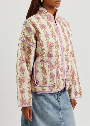 Lightweight Cropped Purple Floral Quilted Jacket by LifeShe - Perfect for Every Occasion! - Image 2