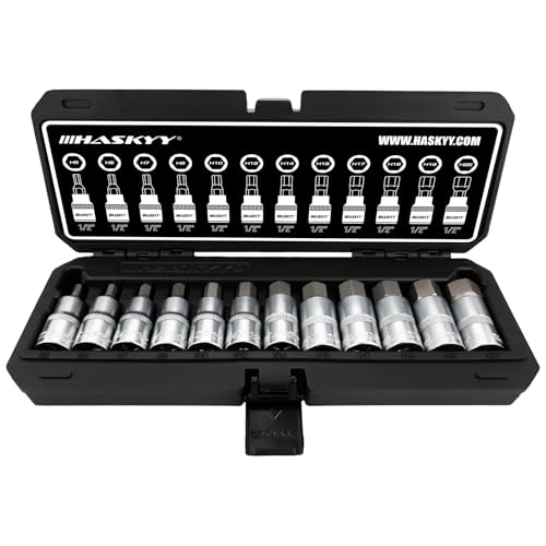 HASKYY Innensechskant Stecknüsse Steckschlüssel Set 5-22 mm 1/2 Zoll Nuss 12-tlg. Sechskant Bitsatz Schlüssel in praktischen Kunststoffbox zur Aufbewahrung
