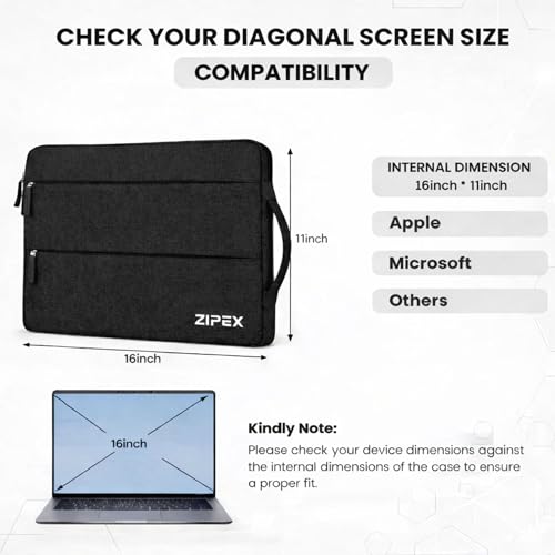 Image of 360 Protective 16 Inch Laptop Sleeve Case for All 16 Inch laptops with 2 Front Pockets & Carry Handle | Compatible with 16 inch HP, DELL, Asus, Mackbook Devices| Water-Resistant | Black