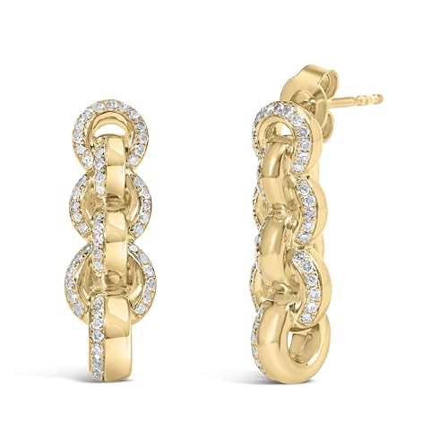 14K Yellow Gold Plated .925 Sterling Silver 3/4 Cttw Diamond Chain Link Drop Earrings (H-I Color, I1-I2 Clarity)