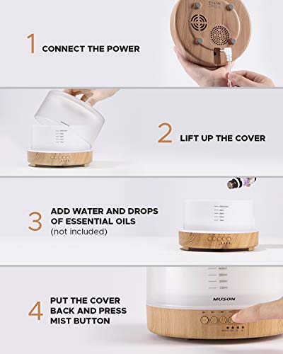 Muson Essential Oil Diffuser Sound Machine Combo Diffuser For Aromatherapy Fragrant Oil Cool Mist Humidifier With Natural Sound Music & Warm Night Light, Auto Shutoff, White #TOP6