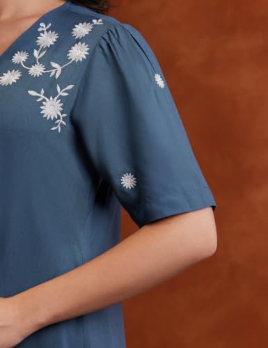 Image of Amazon Brand - Myx Women's Embroidered Shirt Dress | Below The Knee (Available in Plus Sizes)
