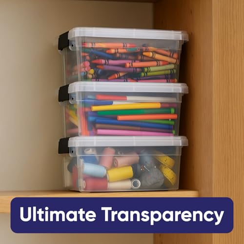 Image of Superio 1.05 Quart Mini Clear Plastic Storage Container with Lid, Stackable Small Organizer Box for Crayons, Art Supplies, Beads, Sewing, Stationery & Food Storage, 8 Pack