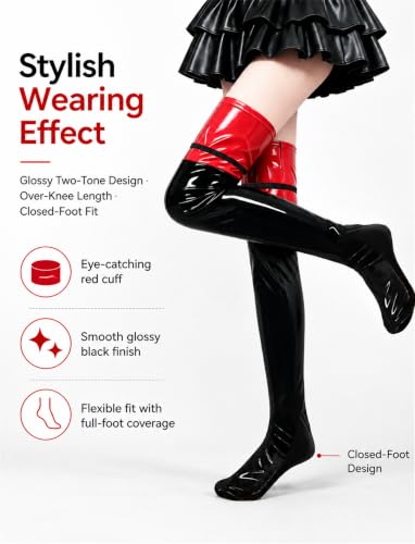Image of SEAUR Women's Patent Leather Thigh High Stockings Shiny Glossy Wet Look Socks Over Knee Long Socks for Party Club Cosplay