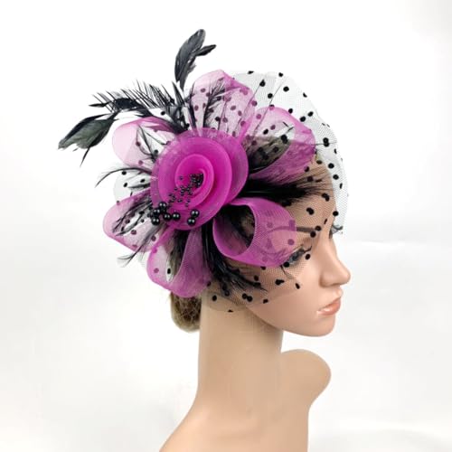 Image of DRESHOW Fascinators Hat Flower Mesh Ribbons Feathers on a Headband and a Clip Tea Party Headwear for Girls and Women