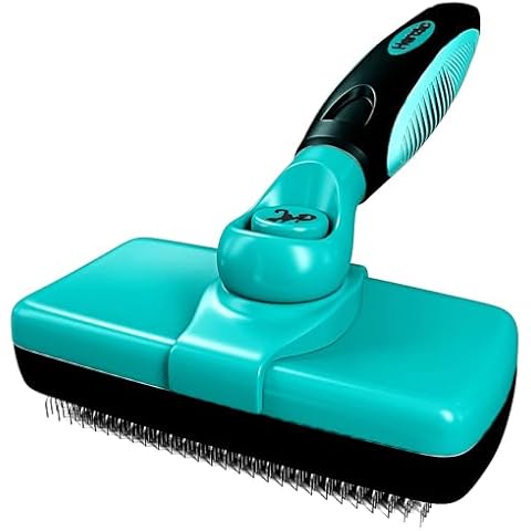 Hertzko Dog Brush for Shedding - Self Cleaning Slicker Brush for Dogs and Cats - Gently Removes Loose Hair, Tangles, and Dirt - Grooming Brush Suitable for Long or Short Coats - Aqua Cover