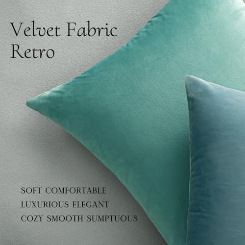 Image of MIULEE Pack of 2, Velvet Soft Soild Decorative Square Throw Pillow Covers Set Cushion Case for Sofa Bedroom Car 20 x 20 Inch 50 x 50 cm Aqua Green