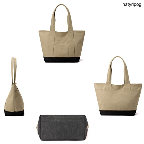 Bolso Tote de lona para mujer con cierre y gran capacidad miniatura 3