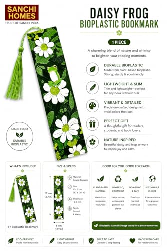 Image of Froggy Bloom Cute Frog Bookmark with Tassel | Floral Daisy Aesthetic Page Marker for Books | Gift for Book Lovers, Students, Girls | Durable Bioplastic