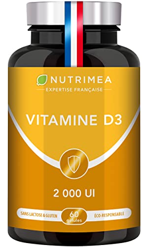 VITAMINE D3 - 100% Pure - 2000 UI - 1000% des Apports Journaliers – Santé des Os & des Dents - Immunité - 60 Gélules – Nutrimea - Fabriqué en France