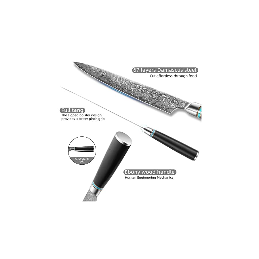 MAYIT Kitchen Knife Sets, 7PCS Damascus Steel Knives Set Japanese VG10 High Carbon Stainless Steel Kitchen Chef's Knife Santoku Cleaver Bone Utility Tool, MAYiT2855