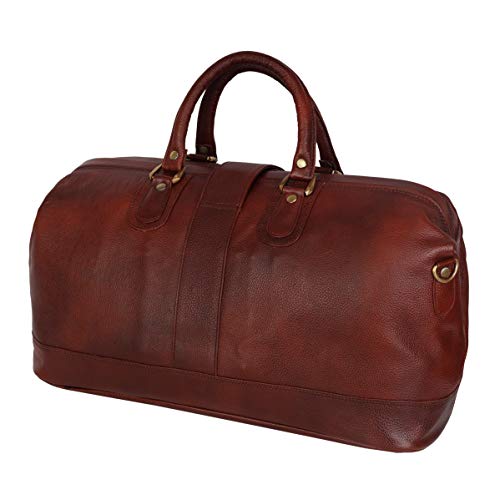 Full Grain Leather Duffel Luggage Travel Bag For Men And Women Travelling Holiday Overnight Weekend Cabin Duffel Foldable (Brown)2
