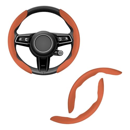 Image of AutoBizarre Car Anti Skid Non Slip Rust Brown Leather Steering Wheel Grip Covers Decoration Universal for All Cars - Set of 2 pcs