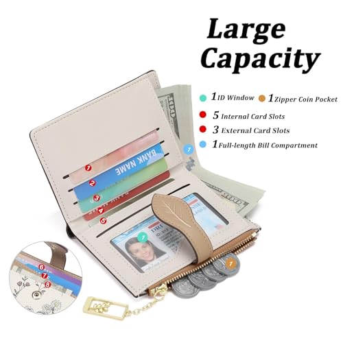 Image of GAEKEAO Small Wallets for Women RFID Blocking Bifold Floral Vegan Leather Wallet Card Holder with Zipper Pocket ID Window