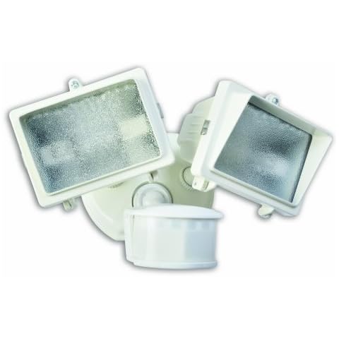 Designers Edge L6008WH 270-Degree Diecast Metal Twin Head Motion Activated Security Flood Light with Bulb, White, 300-watt Cover