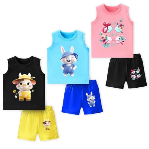 Image of TS LAVI TAVI Baby Cotton Clothing Set | Sleeveless T-Shirt & Shorts Combo | Summer Wear for Boys & Girls | Soft Breathable Fabric | Multicolor Pack of 3