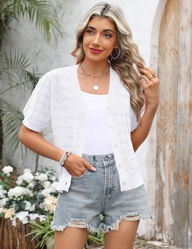 IECCP Cardigan Sweaters for Women Short Sleeve Lightweight Open Front Crochet Knit Shrugs 2025 Womens Fashion3