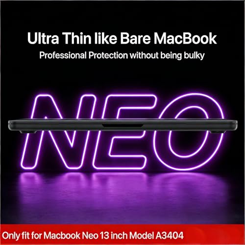 Image of Saco MacBook Neo Case 13 inch 2026 (A18 Pro, Model A3404), 1:1 Precision Fit | Official Black Clear | Matte Hard Shell Cover, Scratch & Fingerprint Resistant for New MacBook Neo 13 inch Case