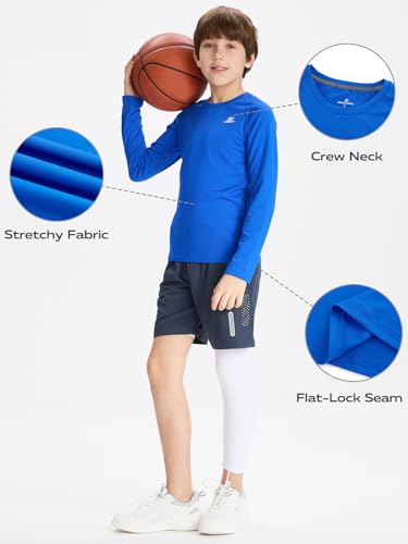 Image of DEVOROPA Youth Boys Compression Shirt Long /Short Sleeve Football Baseball Undershirt Quick Dry Kids Sports Baselayer Crewneck