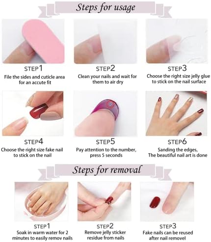 False Nail Tip, Maggidea Press on Nails Long, Acrylic Stick on Nails,24pcs Coffin Shaped Ballet French Design Fake Nails with Glue Sticker for Women and Girls Nail Tips
