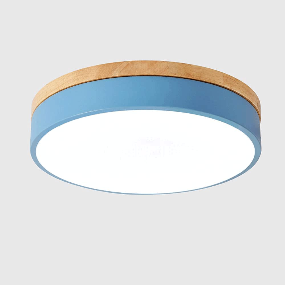 Plafonnier LED scandinave rond en bois encastré trois couleurs gradation luminaire plafond