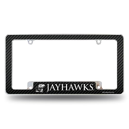 Rico Industries NCAA Kansas Jayhawks Carbon Fiber 12" x 6" Chrome All Over Automotive License Plate Frame for Car/Truck/SUV