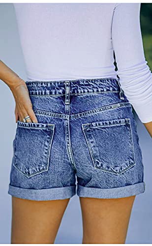 Bichingda Denim Shorts For Women Ripped Mid Rise Stretchy Folded Hem Short Jeans Casual Denim Shorts Hem Hot Short Jeans #TOP1