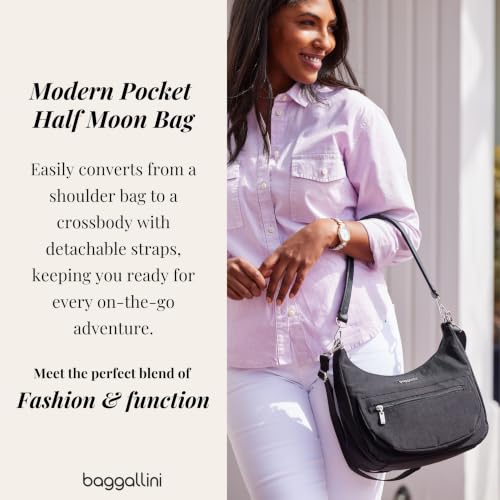 Image of Baggallini Modern Pocket Half Moon 11 inchx10.5 inch Shoulder Women W /Replaceable Straps Converts to Crossbody Bag