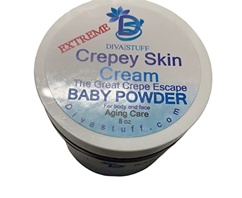 Diva Stuff Extreme Crepey Skin Body & Face Cream with Hyaluronic Acid, Alpha Hydroxy and more for Dry & Damaged Skin, 8oz - New Baby Powder Scent