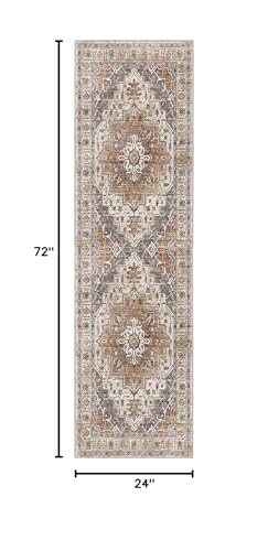 Madane Washable Runner Rug - 2x6 Rug Runners for Hallways 6 Feet Non Slip Vintage Kitchen Runner Rug Ultra-Thin Bathroom Runner Rugs Carpet Laundry Room Bedroom (2x6ft, Turmeric/Grey)