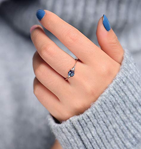 Vintage Alexandrite Engagement Ring Women Rose Gold wedding Ring Antique round cut Bridal ring Art deco Halo Ring Anniversary ring Moissanite Ring Gift for Her Half Eternity Bridal Ring Gift for Her