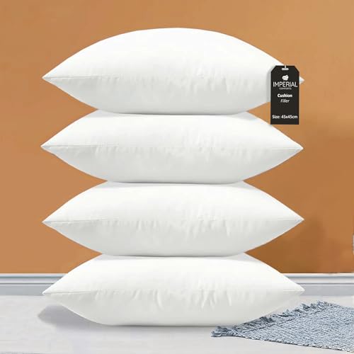 Imperial Comforts Sofa and Bed Pillow Inserts (4-Pack White) - 18 x 18 Inches Indoor Cushion Inserts - Decorative and Comfortable Throw Pillow (Set 4-45x45 cm)