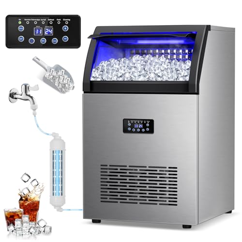 RAPSUAR Commercial Ice Maker Machine, 150lbs/24H with 45Lbs Storage Bin, 55Pcs Ice Cubes 8Mins, Tap...