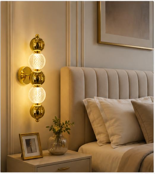 Image of Modern Led Gold Wall Light with Cut Acrylic Shade, 3in1 Colour Change, Ideal for Bedroom, Living Room, Hallway, Bedside Wall Lamp, Warm Ambient Lighting Fixture (Gold Finish),