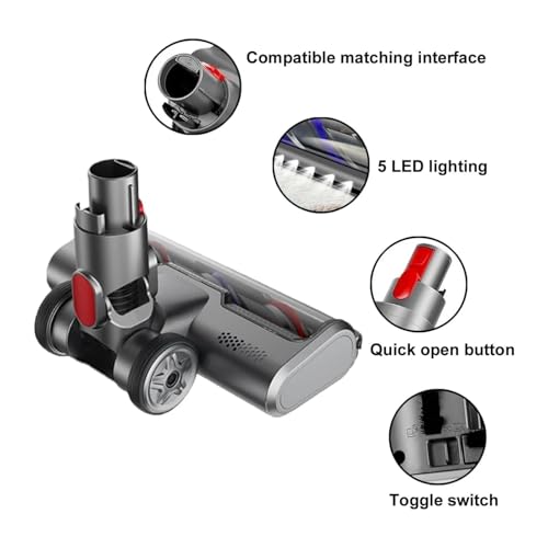 Vacuum Head Replacement, Compatible with Dyson V7 V8 V10 V11 V15, Turbo Brush Floor with 5 LED Lights, Suitable for Carpets - Image 4