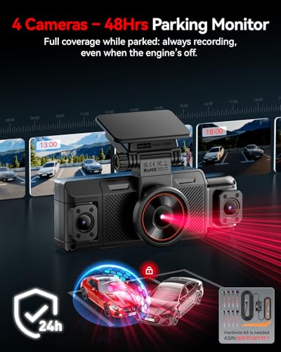 IIWEY N6 360° Dash Cam 4 Channel, 5.8G WiFi-6 (up to 20MB/s) with App, Free 128GB Card, FHD Front & Rear Inside Dash Cam for Car, 8 IR Lights Night Vision, GPS, 24/7 Parking Mode, G-Sensor - Image 6