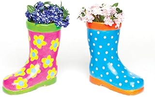 Baker Ross AG273 Wellington Boot Ceramic Flowerpots (Pack of 2) for Kids To Decorate