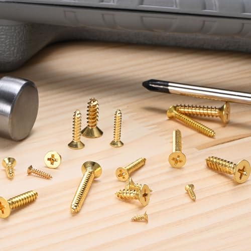 M METERXITY Tornillos de Madera de Latón M4 x 12mm, Paquete de 100, Cabeza Plana Phillips Autoperforante para Bisagras de Puerta y Reparación de Muebles miniatura 6