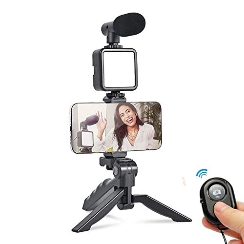 EYUVAA LABEL Video Making Kit for YouTube Accessories Tripod Stand with LED Light, Microphone, Phone Holder, Bluetooth Remote Starter Phone Vlog Kit for Video Recording & Content Creation