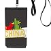 China Map Bamboo Yellow China Town Phone Wallet Purse Hanging Mobile Pouch Black Pocket