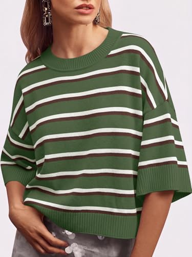 Image of Saodimallsu Womens Short Sleeve Sweater Summer Oversized Cropped Sweaters Casual Crewneck Lightweight Knit Tops