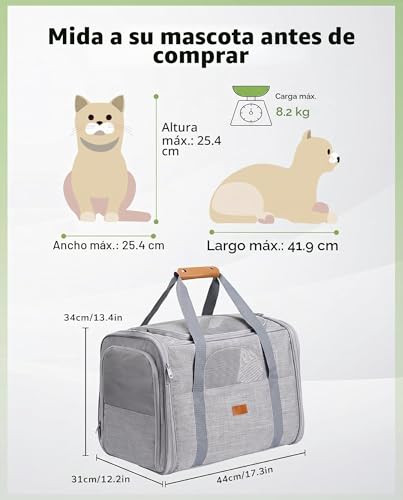 Miniatura 6 de Morpilot Transportín Perro Gato, Bolsa Transporte Transpirable Para Mascotas, Portador De Viaje Con Correa De Hombro Ajustable, Transporte De Gato Con Colchón Suave Tazón 17.3 12.2 13.4 Inch