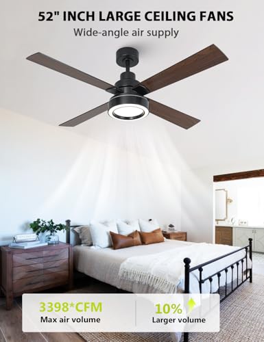Image of 52 Inch Black Ceiling Fan with Light and Smart Remote Control & App