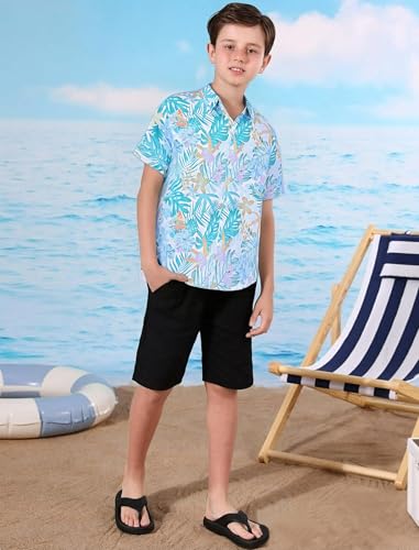 Image of Hawaiian Shirt for Boys Button Down Wrinkle Free Shirt Short Sleeve Funny Beach Casual Summer Print Top for Kids 4-15 Years